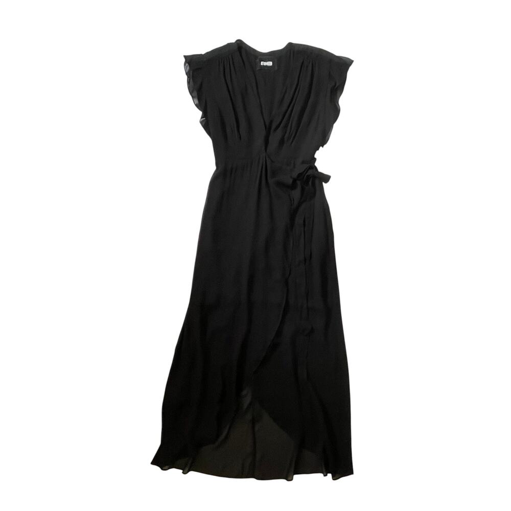 Reformation Charlene Wrap Maxi Dress - Black - Altered Neckline - Ruffles - L - Picture 2 of 6